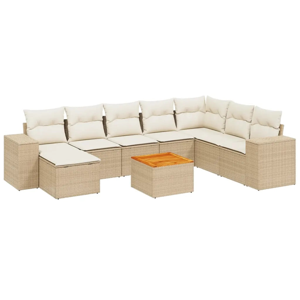 Set Divano da Giardino 9 pz con Cuscini Beige in Polyrattan 3225582