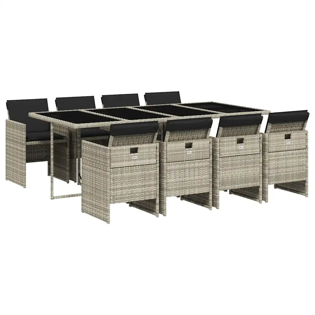 Set Pranzo da Giardino 9pz con Cuscini Grigio Chiaro Polyrattan 3210563