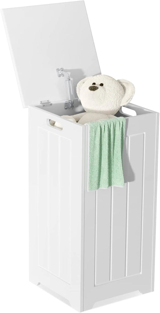 Mobile Portabiancheria per Bagno, Cesto Organizzazione Lavanderia, in Legno, Bianco