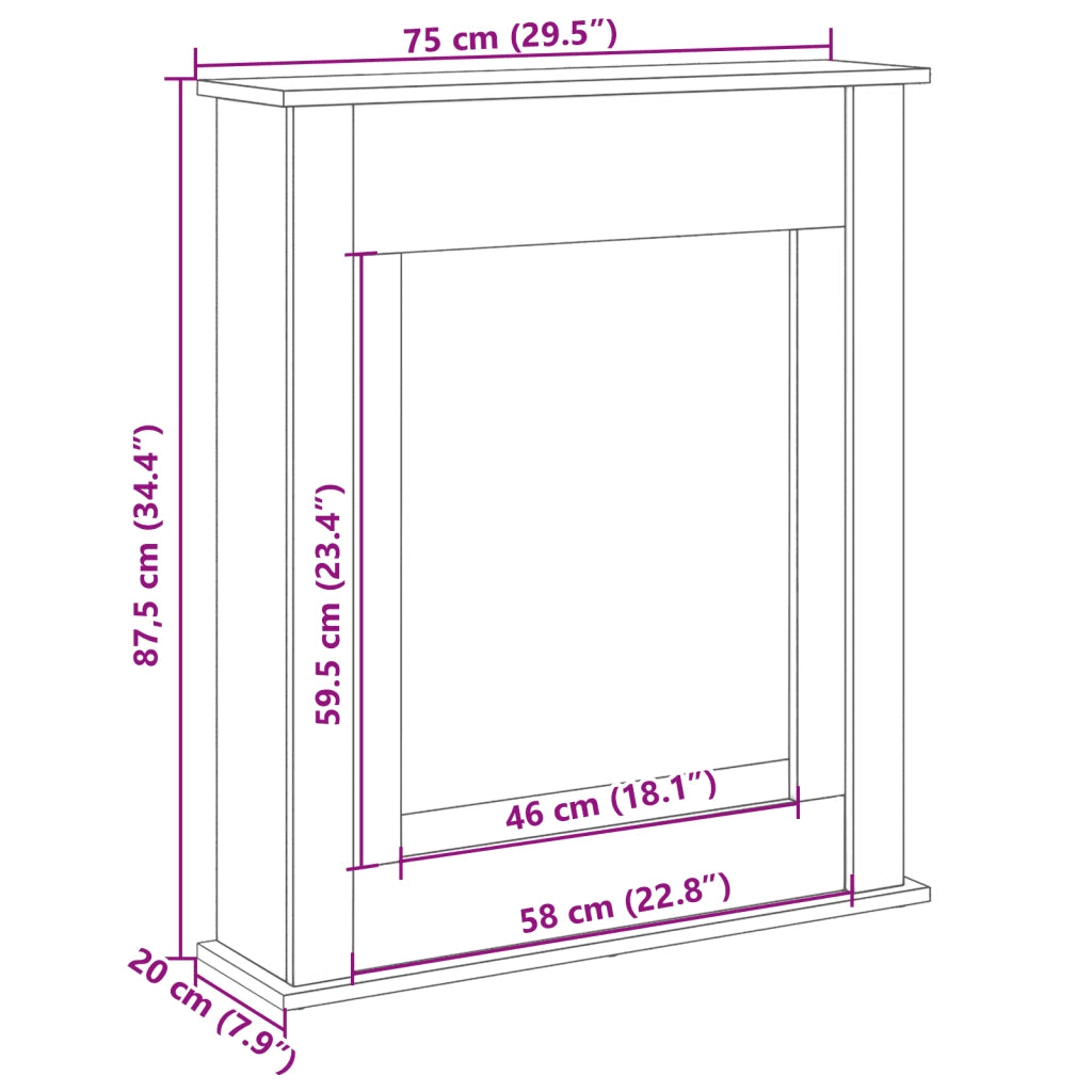 Cornice per Camino Bianca 75x20x87,5 cm in Truciolato 854580
