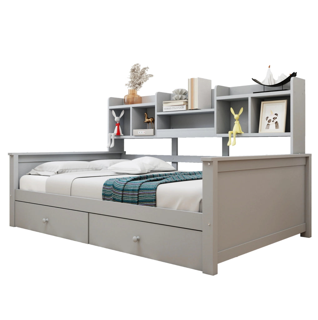 Letto divano singolo 90x200 cm con cassetti e ripiani grigio