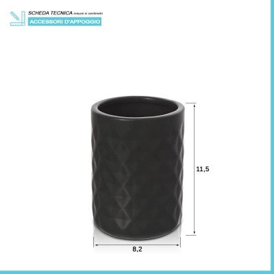 Portaspazzolino da appoggio nero in ceramica Cristal