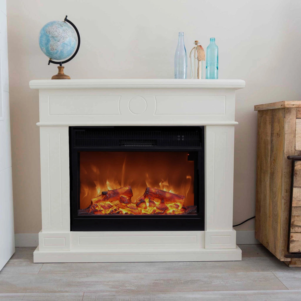 Camino Elettrico da Pavimento 109x22x95 cm Effetto Fiamma 1500W Sined Lipari XXL Bianco
