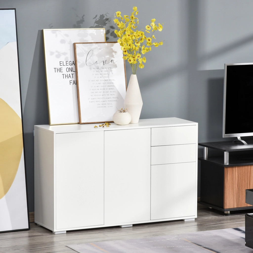 Sideboard Kommode Anrichte, 2 Schubladen, Push-Click, 117 cm x 36 cm x 74 cm, Weiß