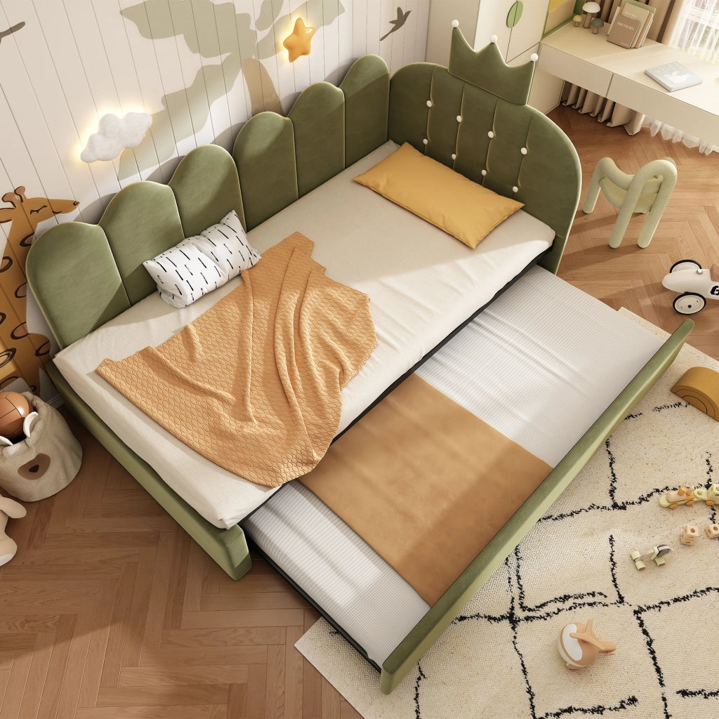 Letto singolo con letto estraibile verde 90 x 200 cm