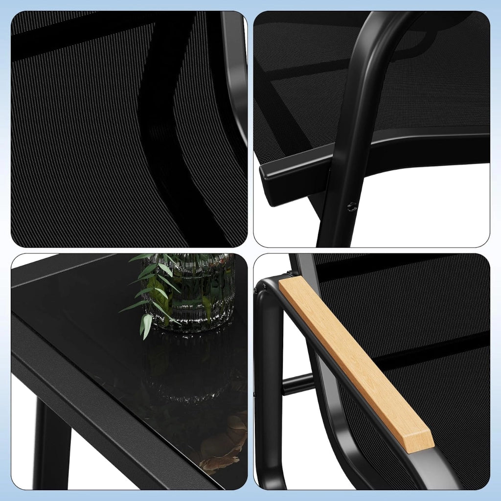 Set di mobili da giardino in 4 pezzi; in acciaio e Textilene; ideale per terrazze.