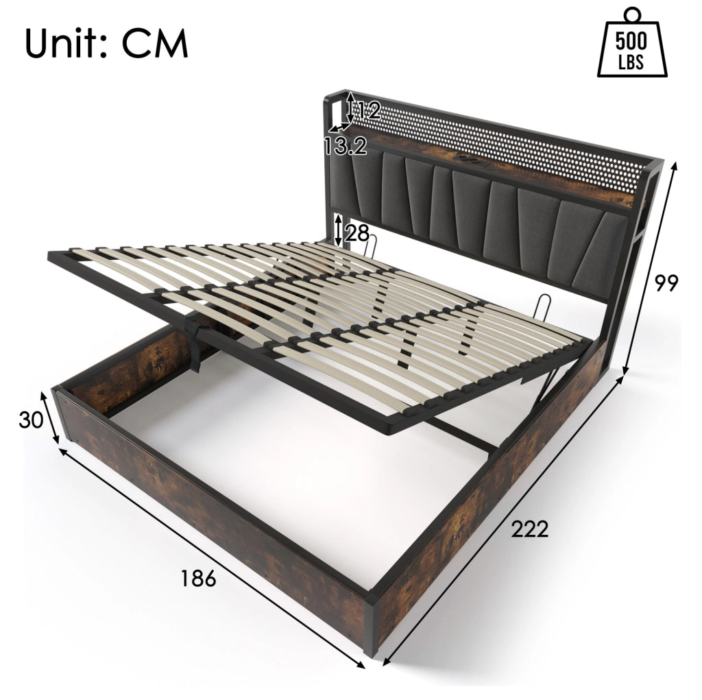 Letto matrimoniale 180x200 cm grigio con LED RGBW e USB