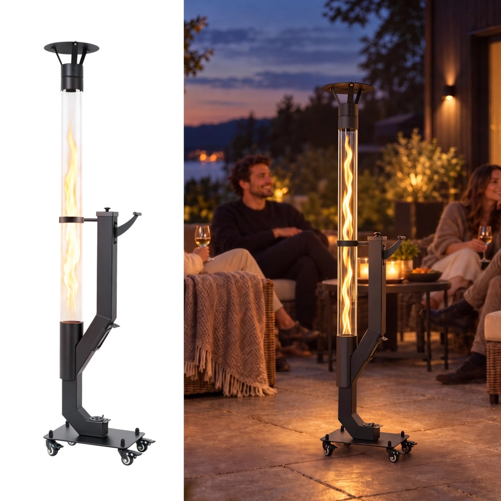 ZMH Riscaldatore da esterno a pellet da terrazza 5-6KW altezza 167cm tubo in vetro borosilicato con ruote girevoli