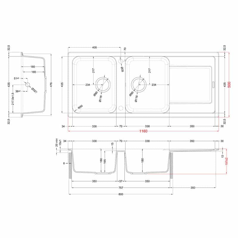 Lavello Elleci Incasso 2 vasche 116x50 Life 500 Granitek Avena LG250051