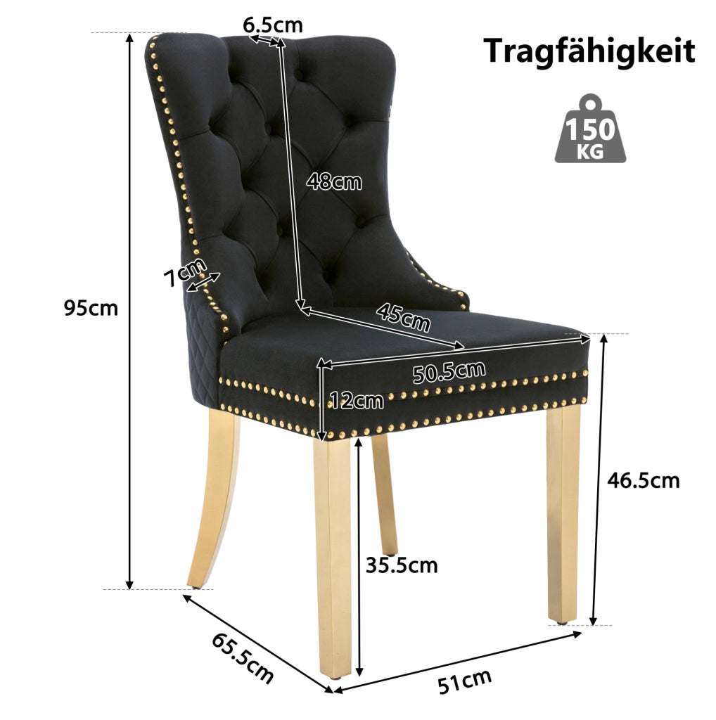 SEDIA Imbottita 50,5x45x95 cm Velluto Nero Oro