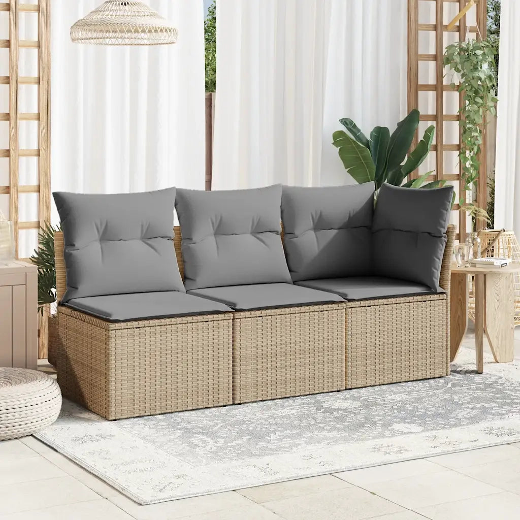 Sedia Giardino-Sedia da esterno Senza Braccioli con Cuscini Beige in Polyrattan