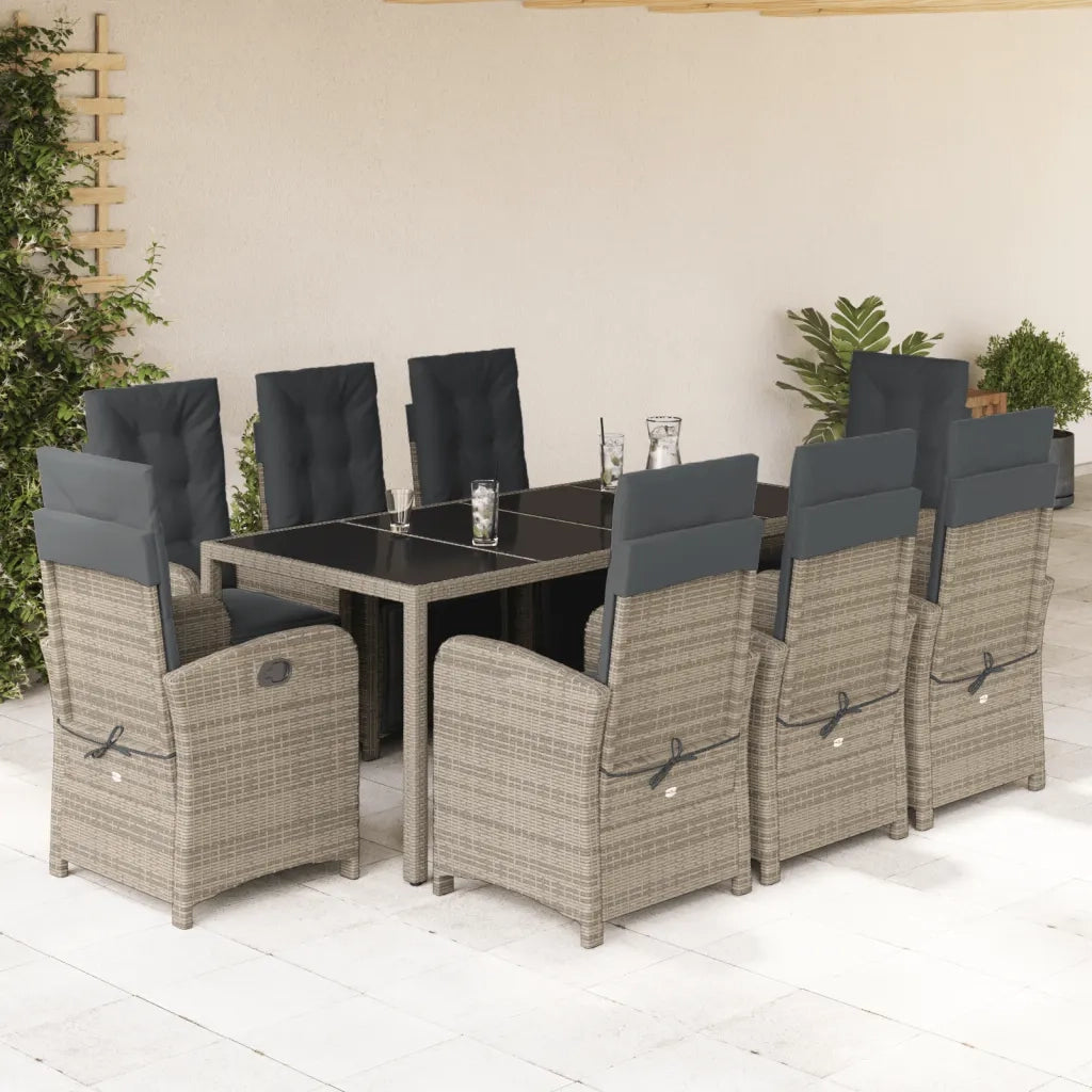 Set da Pranzo da Giardino 9 pz con Cuscini in Polyrattan Grigio 3212467