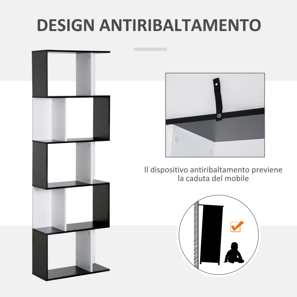Libreria da Muro Moderna 5 Ripiani in Legno Bianco e Nero 60x24x1184.5 cm