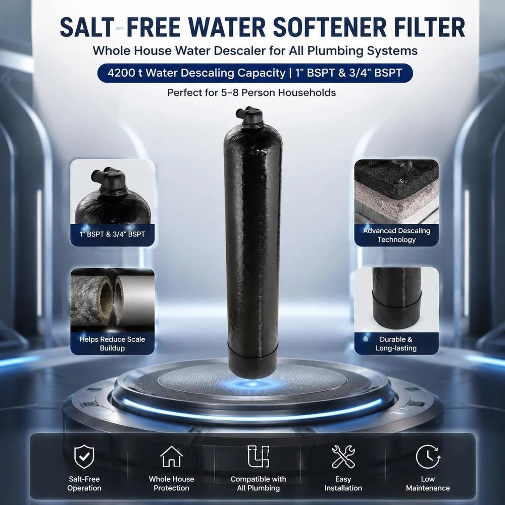 Salt-free Water Softener For Tap Water, 4200 T Water Softener For The Whole House For All Types Of Plumbing Pipes, 1 Inch BSPT And 3/4 Inch BSPT, For 5-8 Person Families