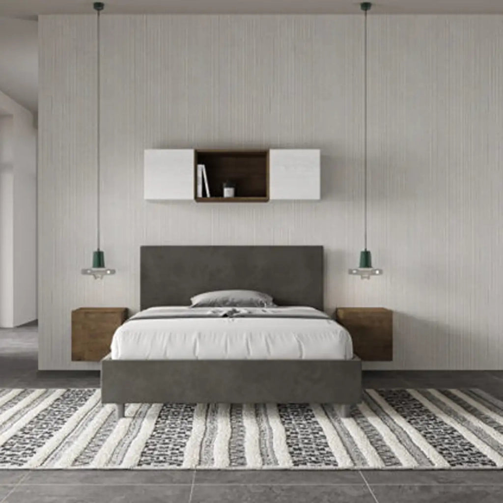 Letto matrimoniale francese senza rete imbottito 140x200 microfibra grigio Adele
