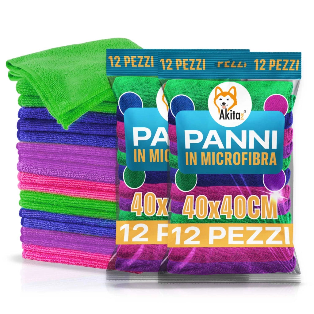 24 Panni Microfibra 40x40cm Colorati Lavabili Akitaink
