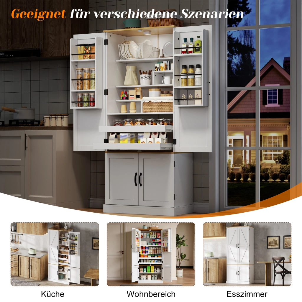 Credenza con cassetti, ripiani regolabili in MDF bianco