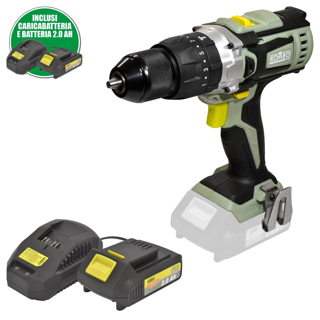 TRAPANO AVVITATORE A PERCUSSIONE + BATTERIA LI-ON 2.0Ah E CARICABATTERIA