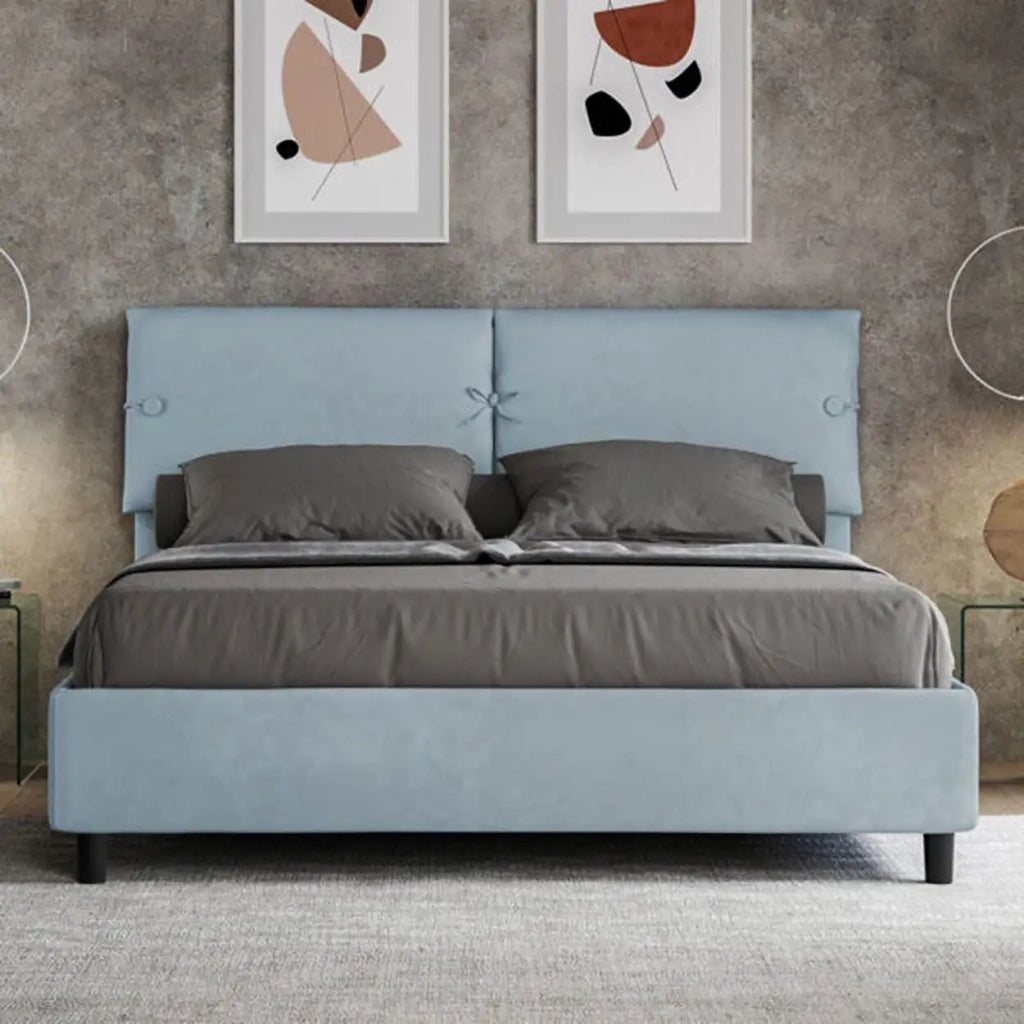 Letto matrimoniale senza rete imbottito 160x210 microfibra azzurro Sleeper