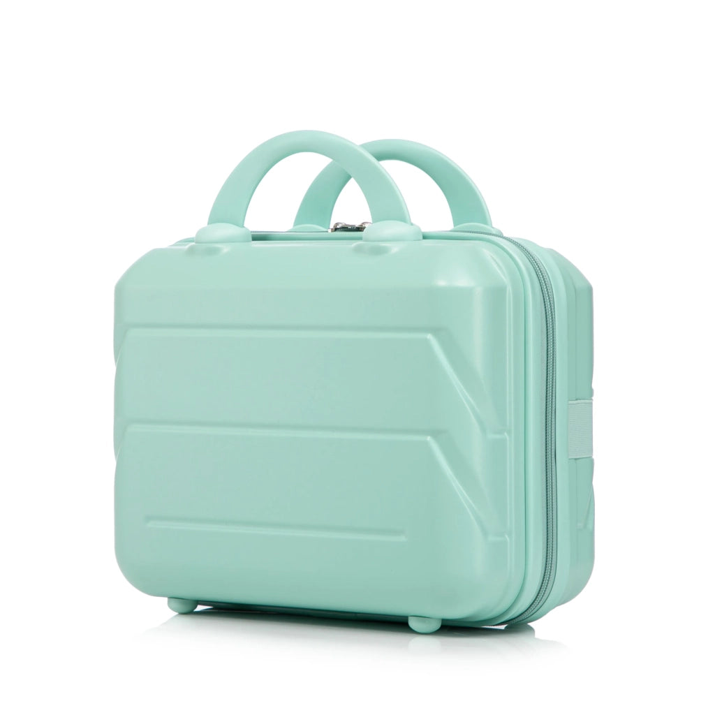 Set valigie ABS 2 pezzi con spinner e combinazione, verde menta: 14"/19" + borsa cosmetica 14