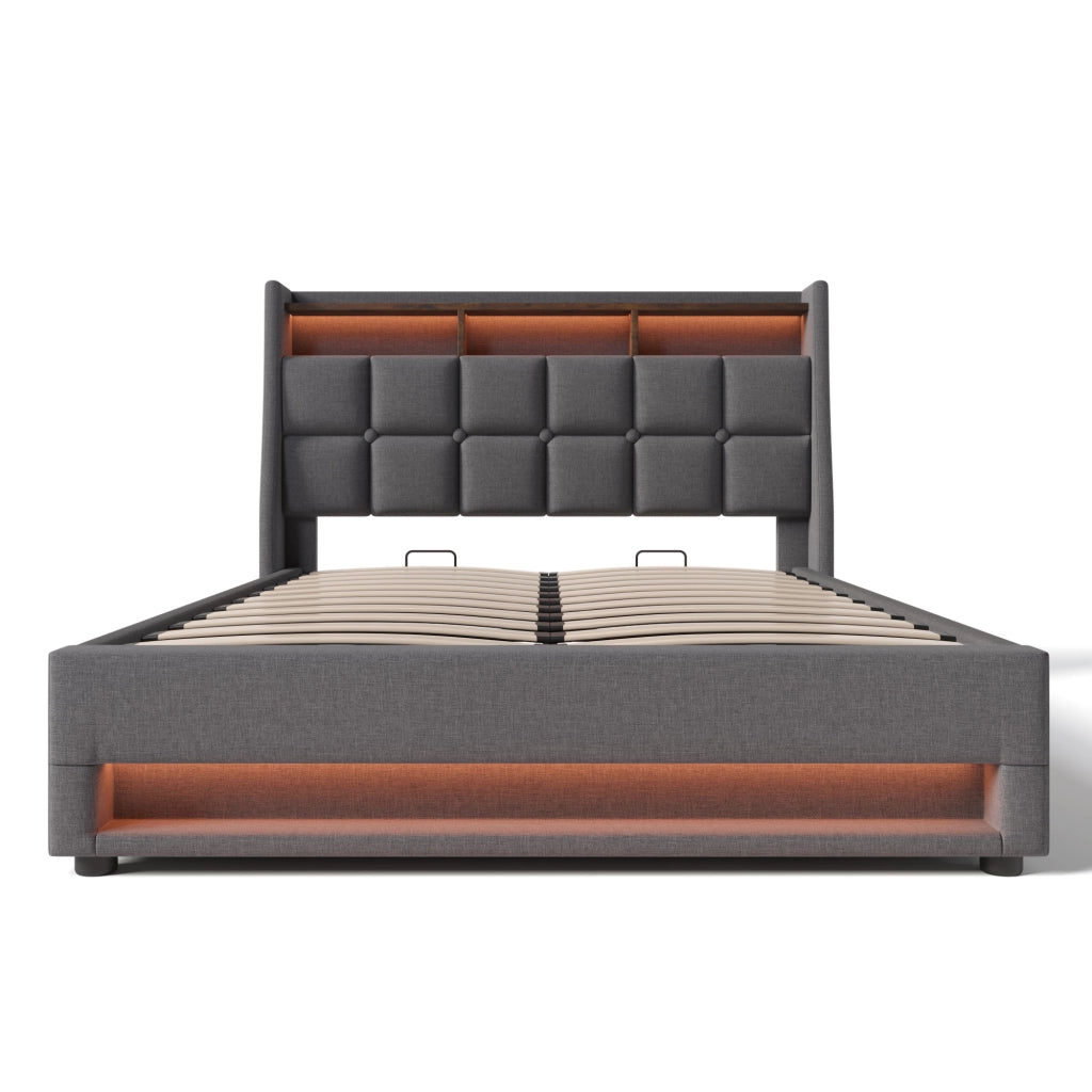 Letto imbottito 140x200 cm grigio con contenitore