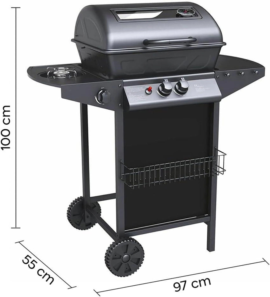 Barbecue a Gas 2,9 kw Alabama Superficie di Cottura in Pietra Lavica Nero