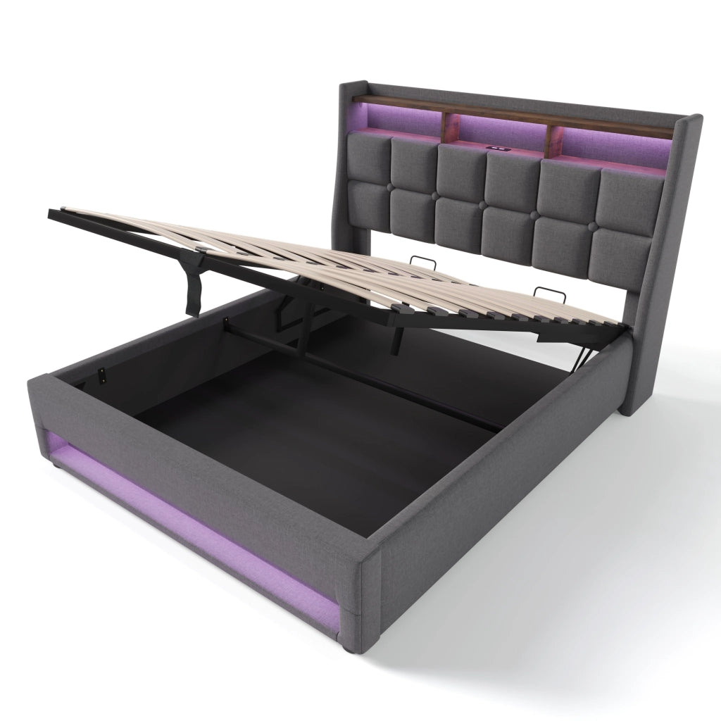 Letto contenitore grigio 140 x 200 cm con materasso