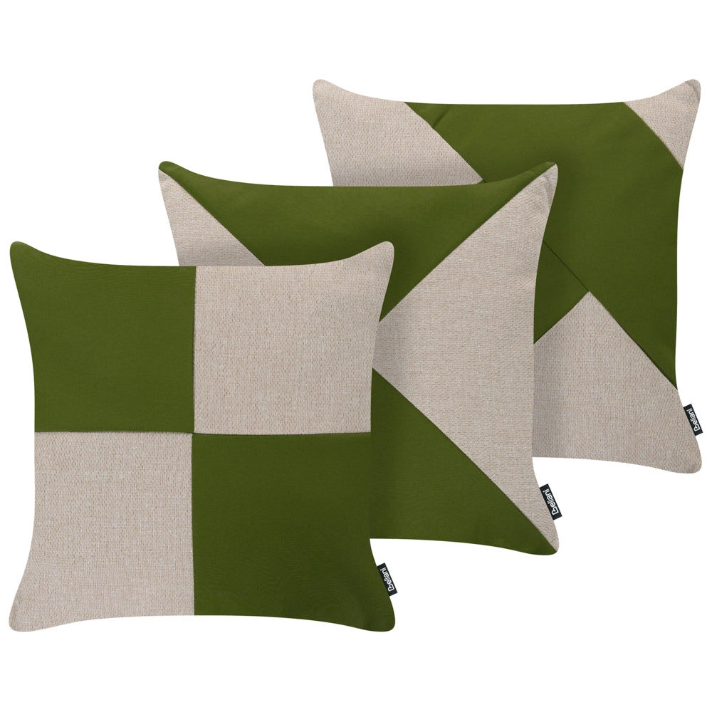 Set di 3 cuscini da esterno verdi e beige in olefina decorativi per giardino