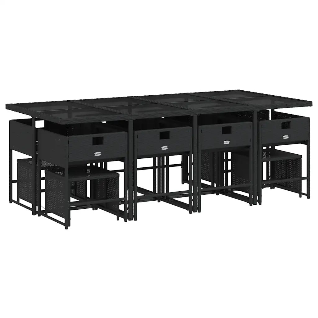 Set da Pranzo da Giardino 13pz con Cuscini Nero in Polyrattan 3211338