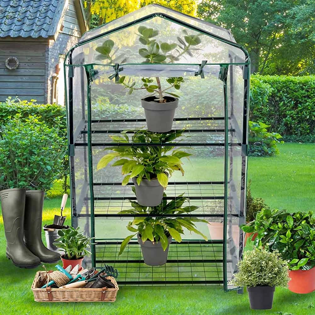 Serra da Giardino in PVC e Metallo Verde con 3 Ripiani Trasparente Robusta