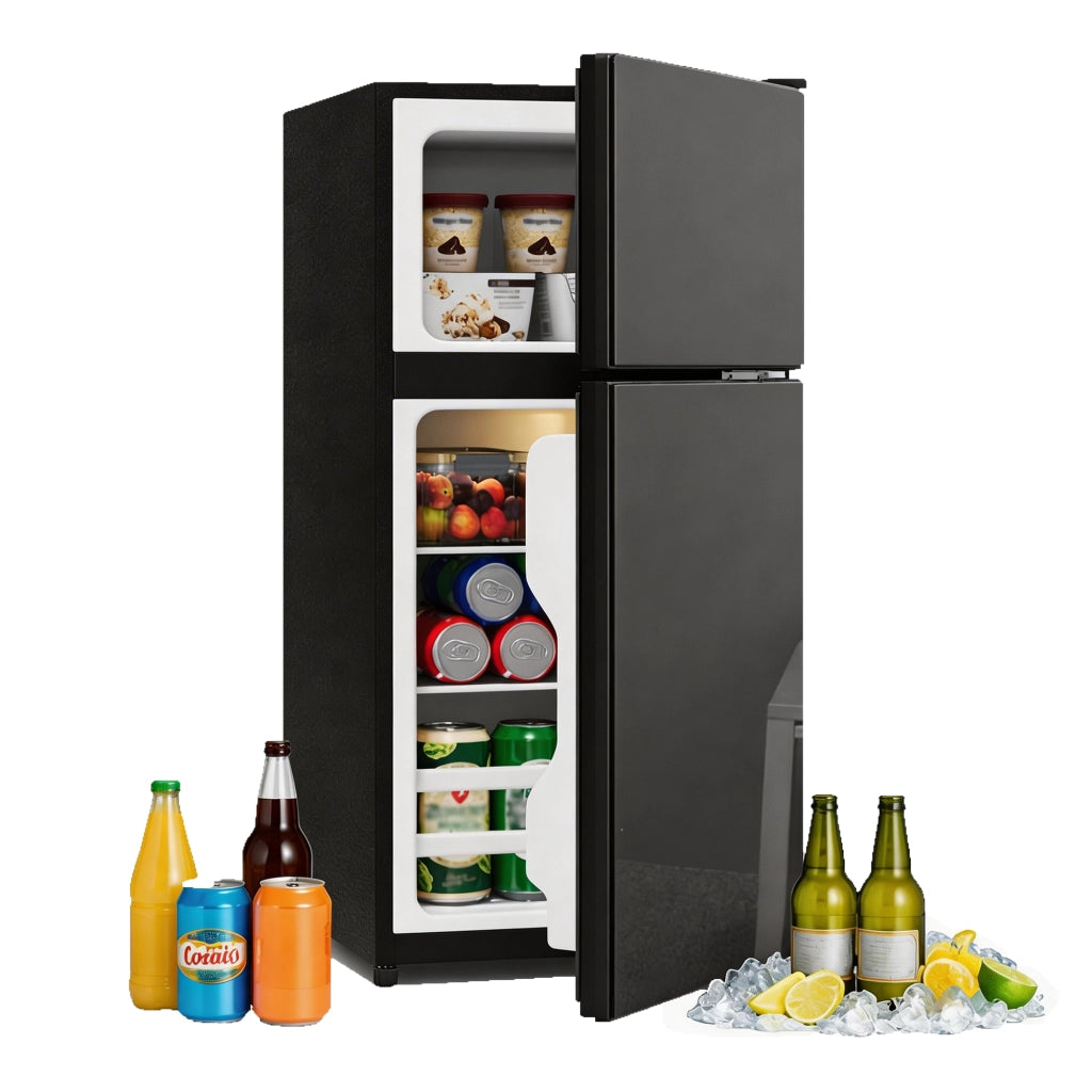 Minifrigo 60 litri con congelatore da 22 litri; porta in vetro; LED; nero