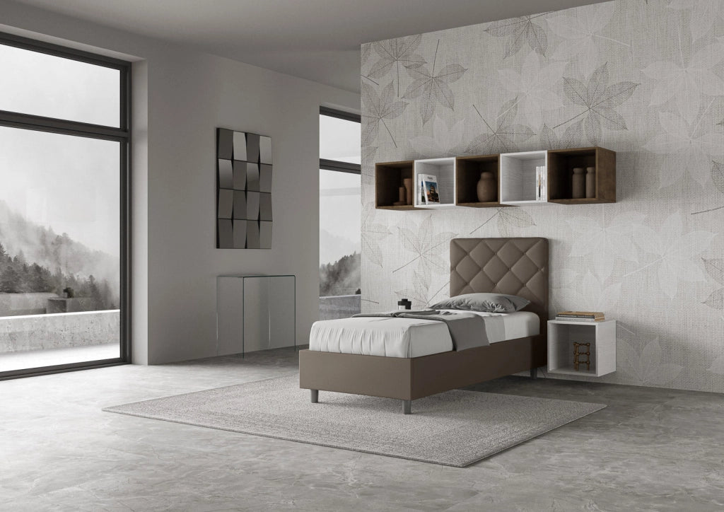 Letto Singolo 80x200 cm con Rete Priya Cappuccino