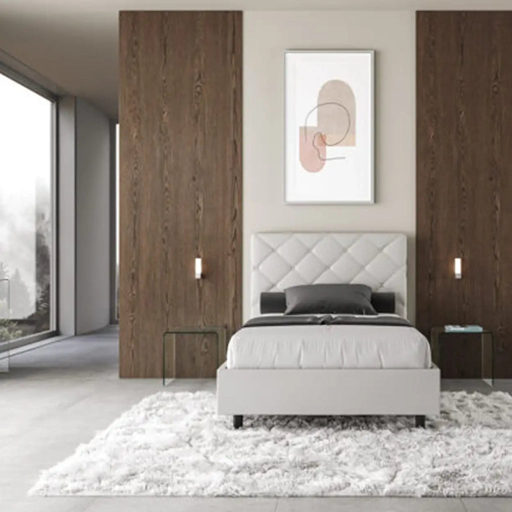 Letto una piazza e mezza con rete imbottito 120x190 similpelle bianco Priya