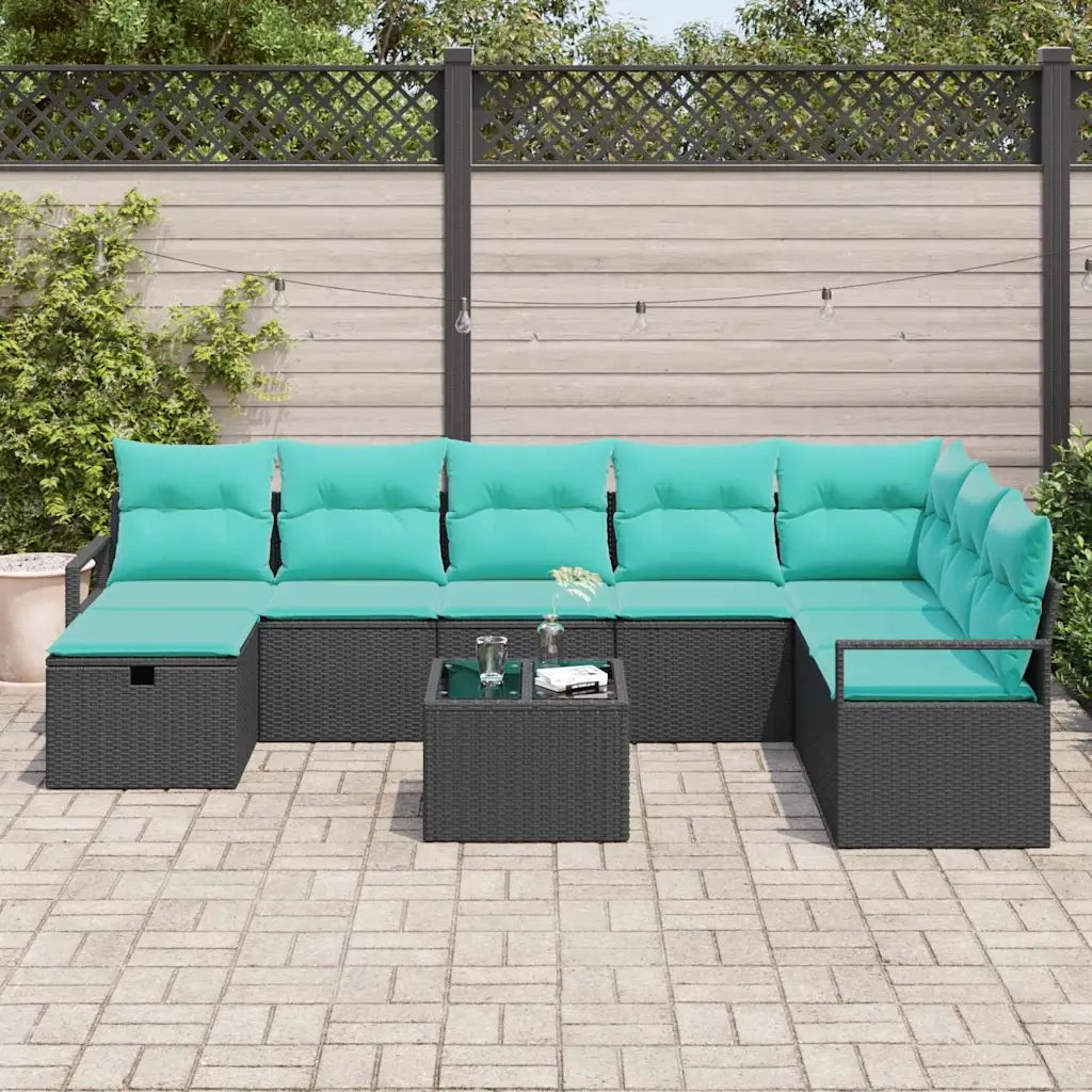 Set di divani con cuscino con archiviazione Nero polyrattan 3359245