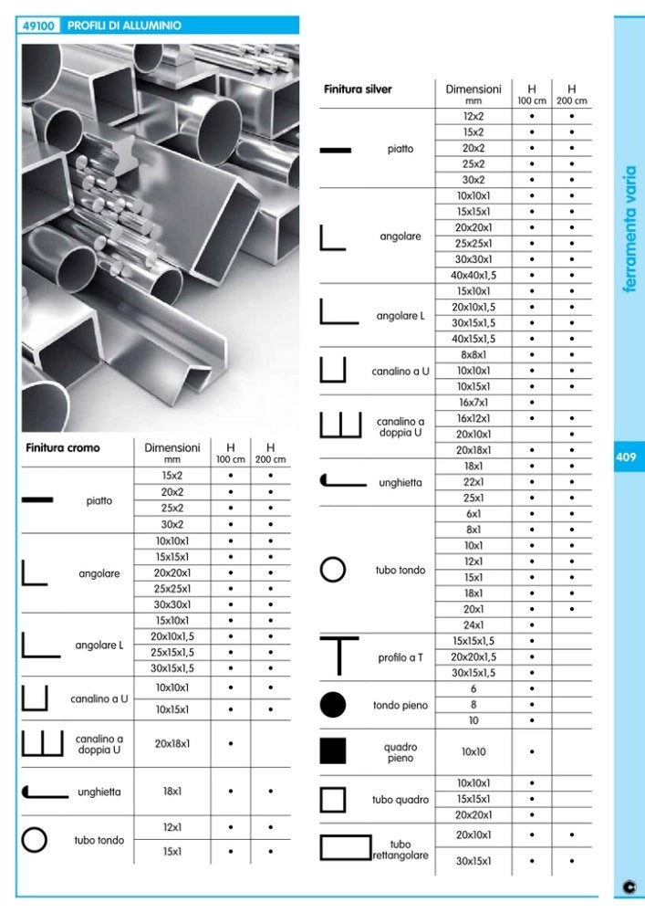 5pz profilo argento h.100 cm canalino u 10x10x1 mm cod:ferx.29382
