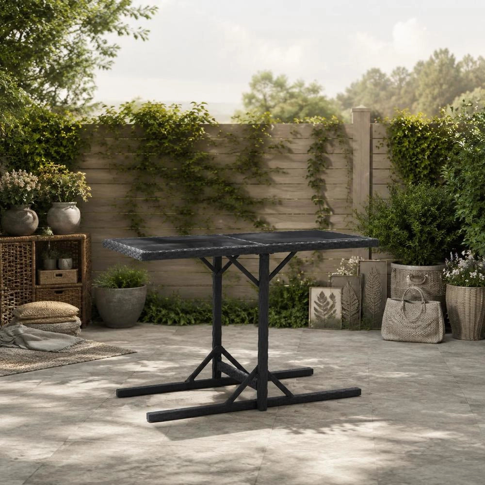 Garden Table Black 110x53x72 Cm Glass And Poly Rattan