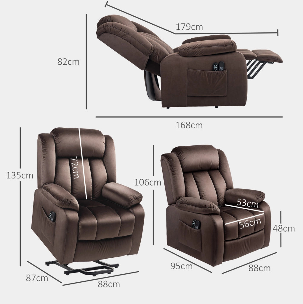 Poltrona relax elettrica marrone con alzata, massaggio e calore