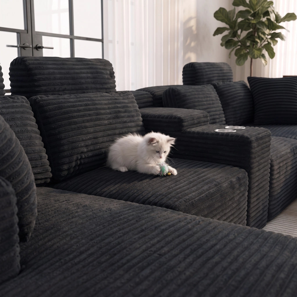Divano Angolare Modulare a U 372 cm Cloud Sofa con Portabicchieri Integrati; Nero