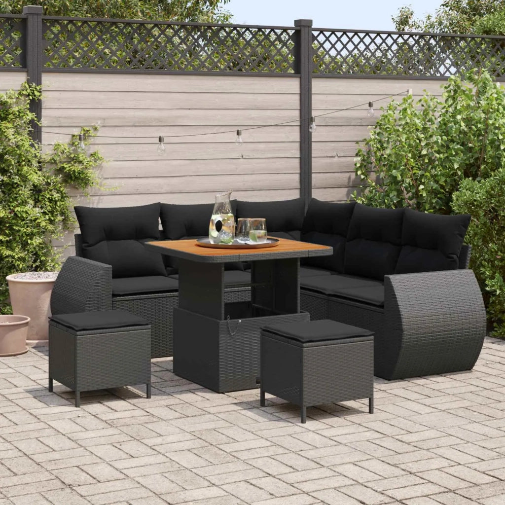Set Divano da Giardino con cuscino 8 pcs Nero polyrattan 3363819