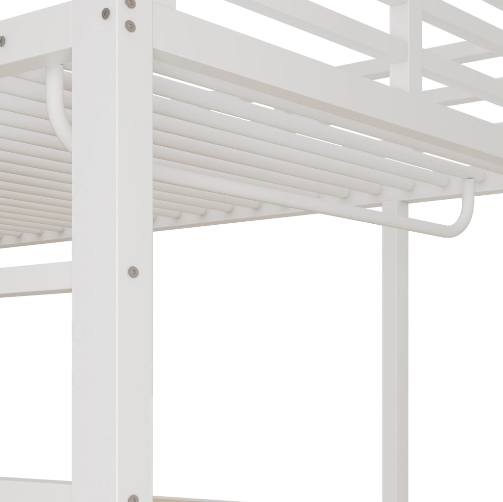 Letto a soppalco 90x200 cm con scrivania, appendiabiti e ripiani bianco