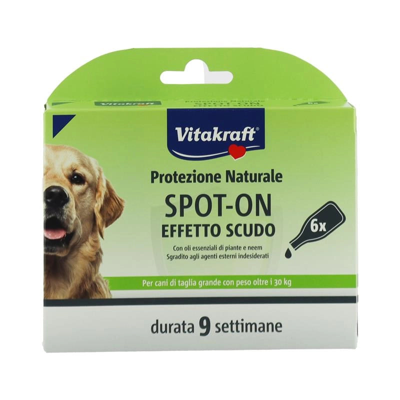VITAKRAFT SPOT- ON NATURALE ANTIPARASSITARIO PER CANI TAGLIA GRANDE PESO OLTRE 30 KG 6 FIALE DURATA 9 SETTIMANE