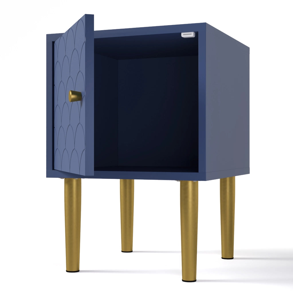 Set 2 comodini 35x35x51 cm in pannello truciolare e metallo; blu navy