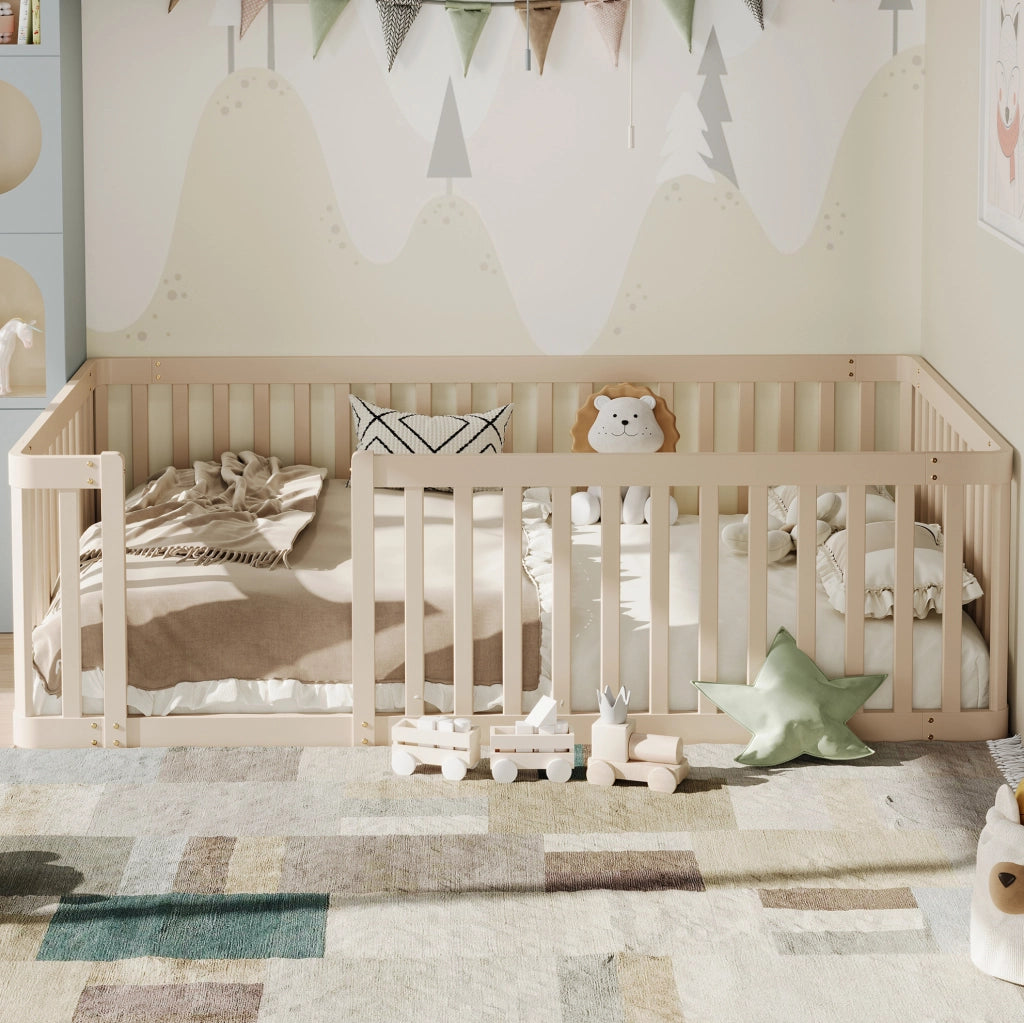 Letto singolo ULEVR 90x200 cm in legno di pino color crema con recinzione semiaperta