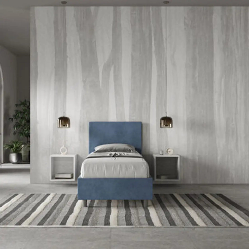 Letto singolo senza rete imbottito 80x200 microfibra blu Adele