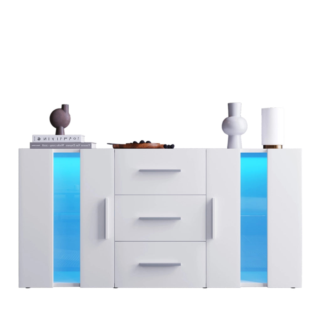 Credenza moderna con LED e USB 140x35x70 cm; bianco