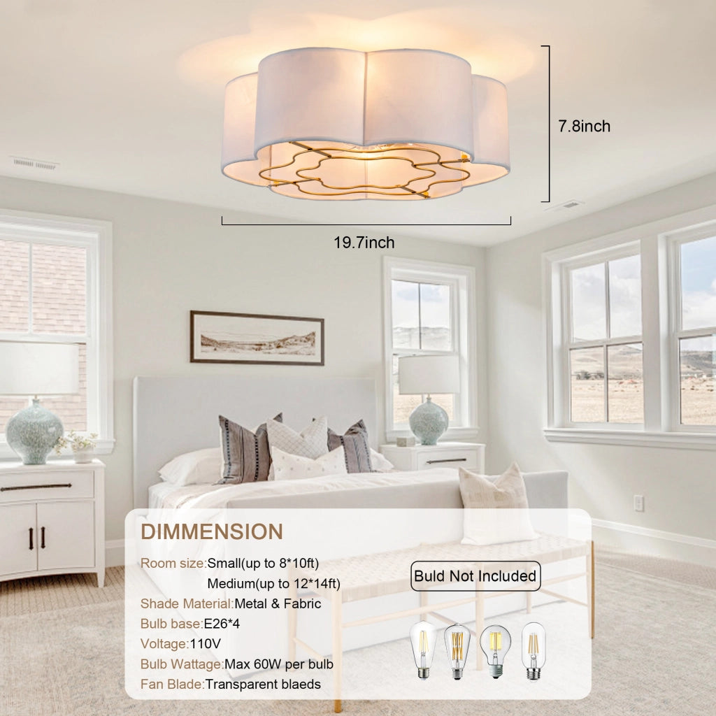 Ventilatore da soffitto con luce; 6 velocità; app Bluetooth e telecomando; 4 portalampade E26. oro e bianco