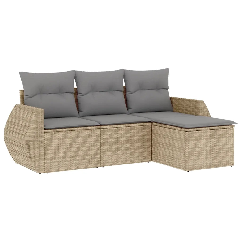 Set Divano da Giardino 4 pz con Cuscini Beige in Polyrattan