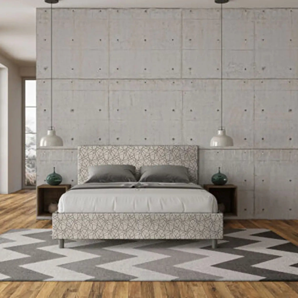 Letto matrimoniale con rete imbottito 160x200 tessuto Era 2 grigio Adele