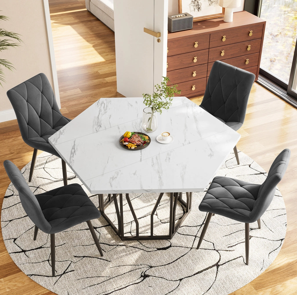 Set tavolo esagonale con 4 sedie in velluto nero