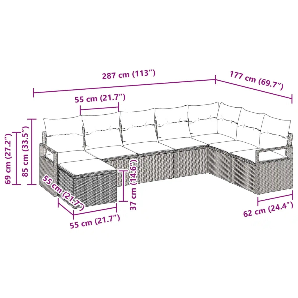 Set di divani con cuscino 8 pcs Nero polyrattan 3359235